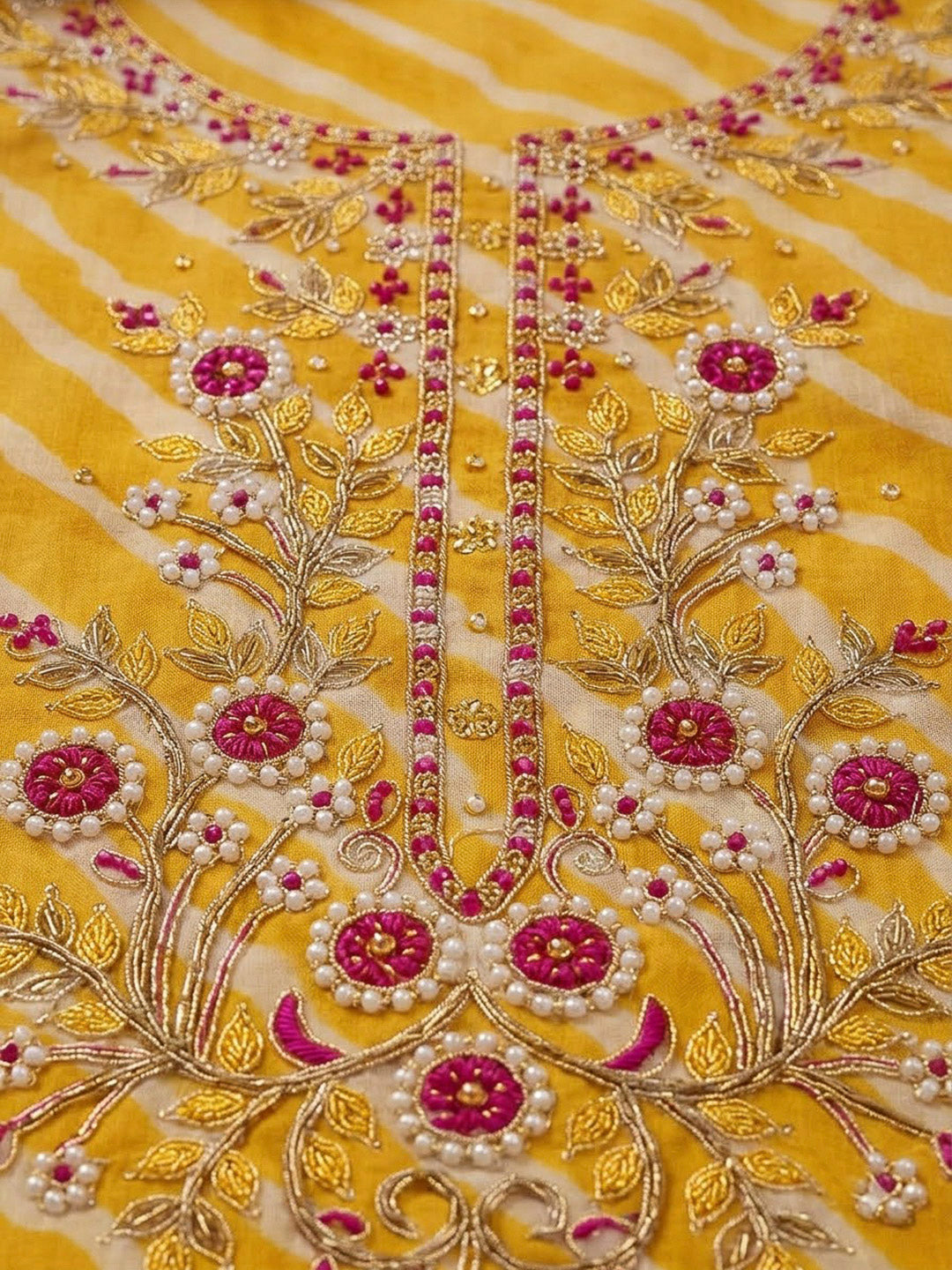 Mustard Chanderi Embroidered Unstitched Dress Material