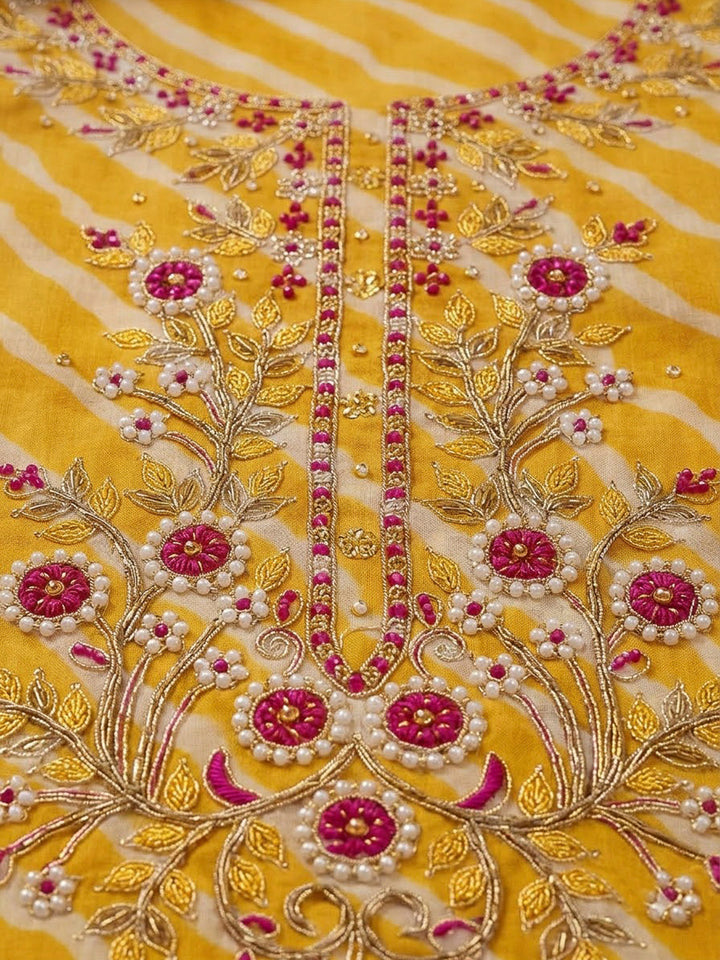 Mustard Chanderi Embroidered Unstitched Dress Material