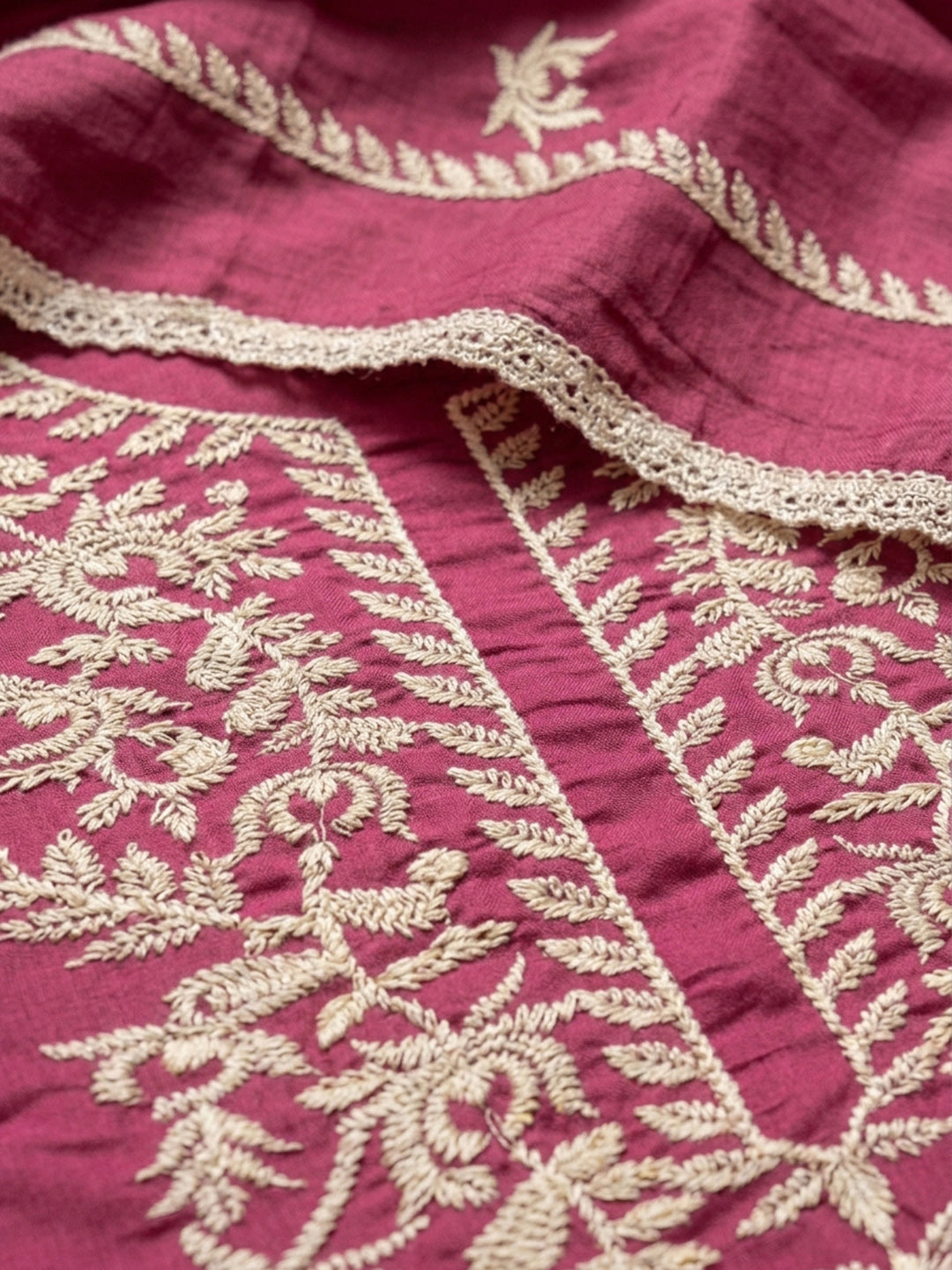 Onion Pink Embroidery Cotton Blend Unstitched Dress Material