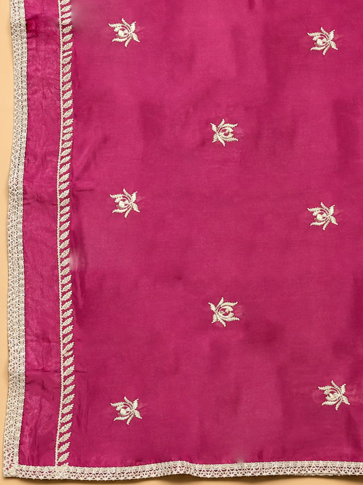Onion Pink Embroidery Cotton Blend Unstitched Dress Material