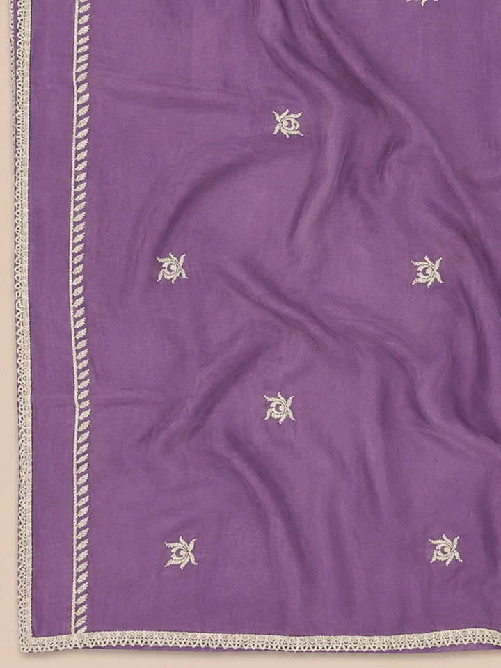 Purple Embroidery Cotton Blend Unstitched Dress Material