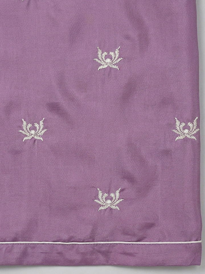 Purple Embroidery Cotton Blend Unstitched Dress Material