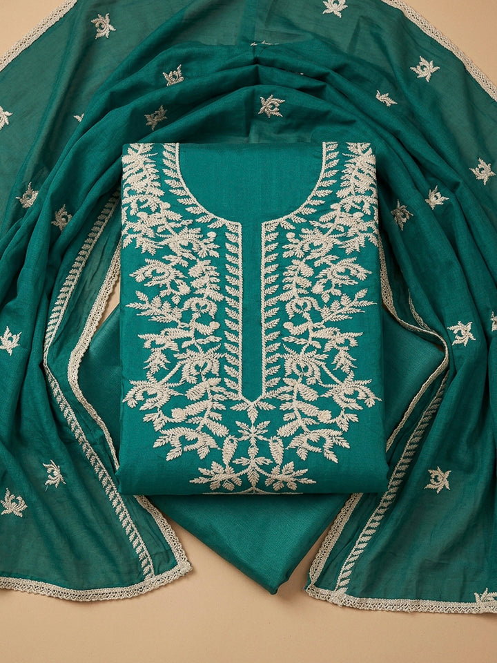Rama Green Embroidery Cotton Blend Unstitched Dress Material