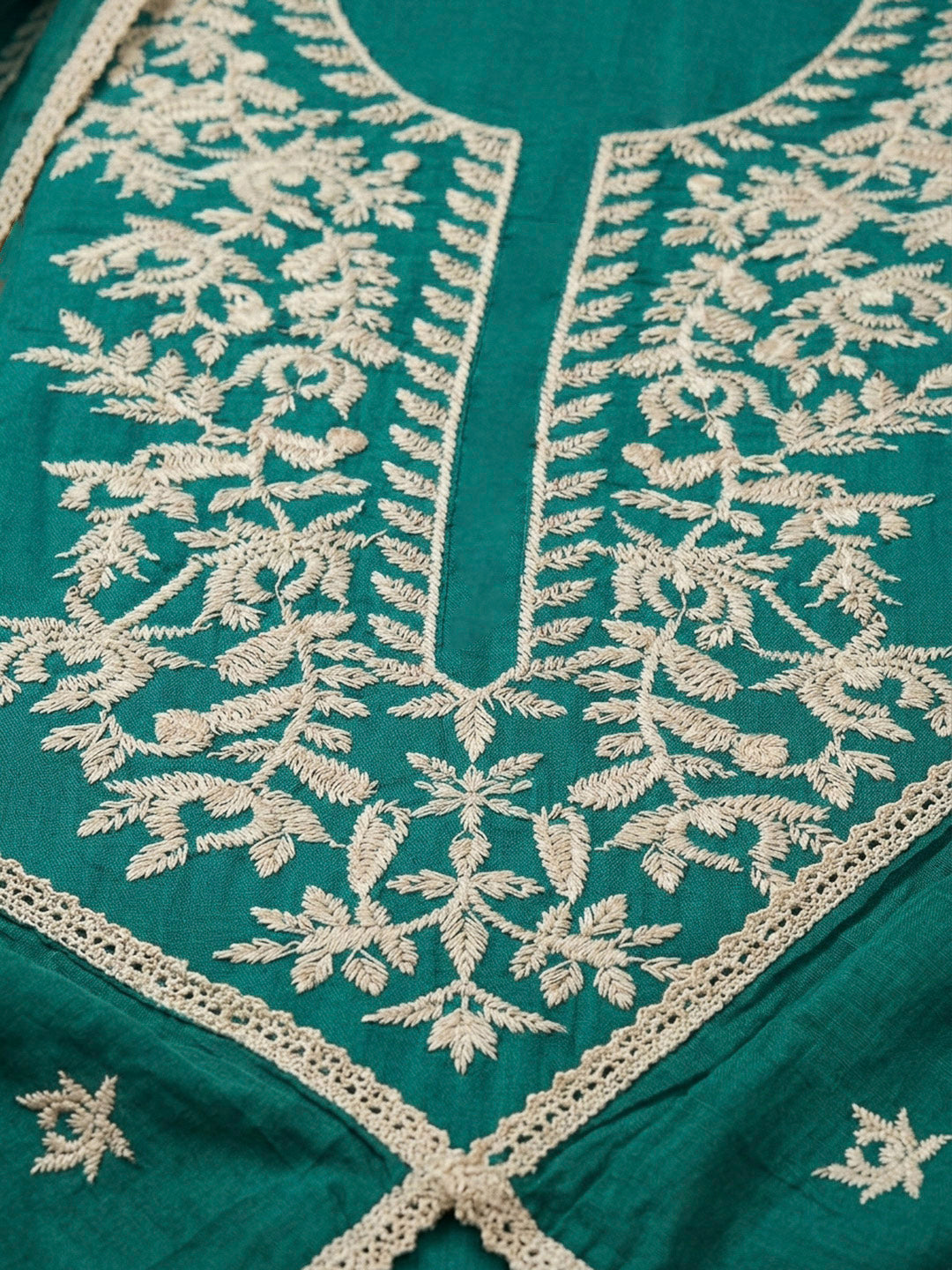Rama Green Embroidery Cotton Blend Unstitched Dress Material