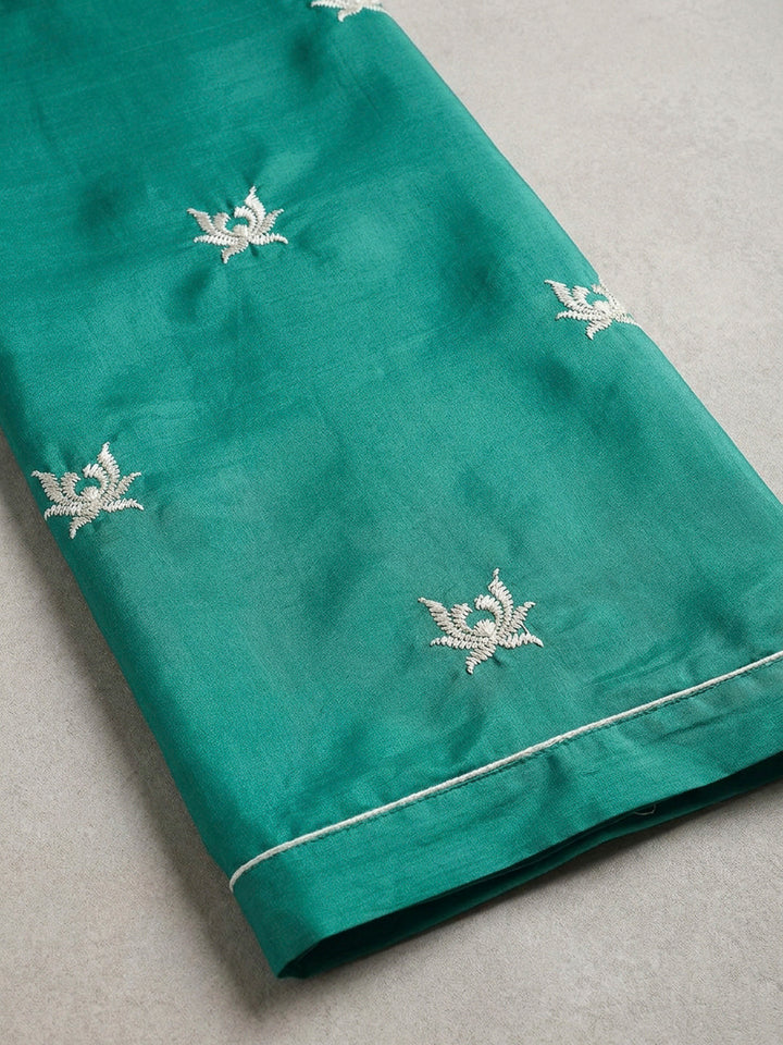Rama Green Embroidery Cotton Blend Unstitched Dress Material