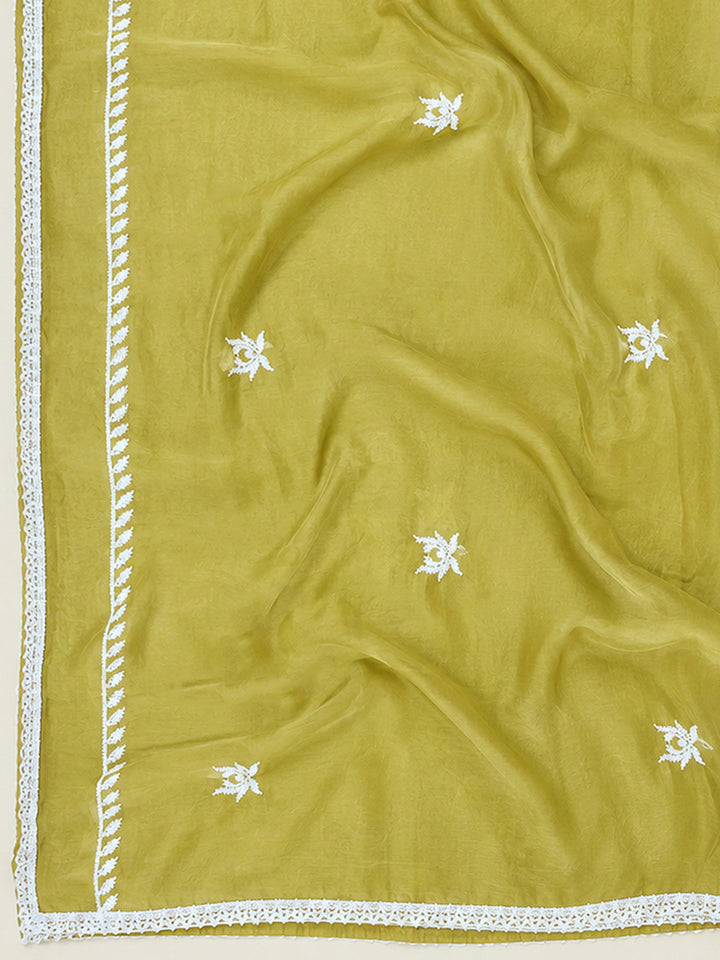 Yellow Embroidery Cotton Blend Unstitched Dress Material