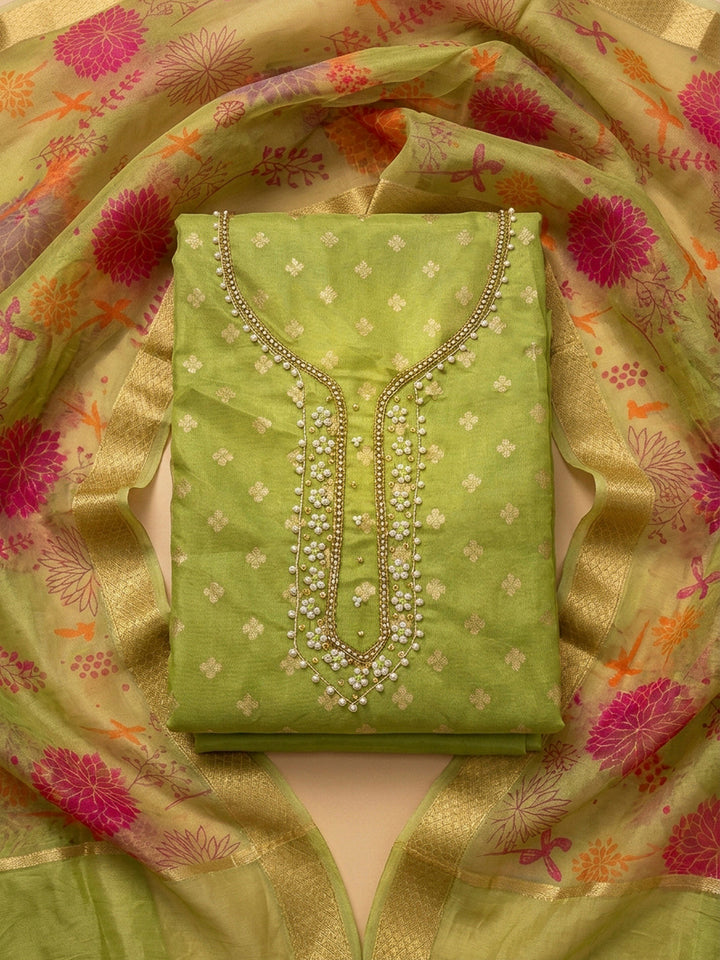 Mehndi Embroidery Chanderi Unstitched Dress Material