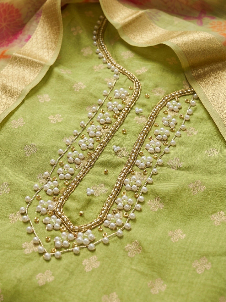 Mehndi Embroidery Chanderi Unstitched Dress Material
