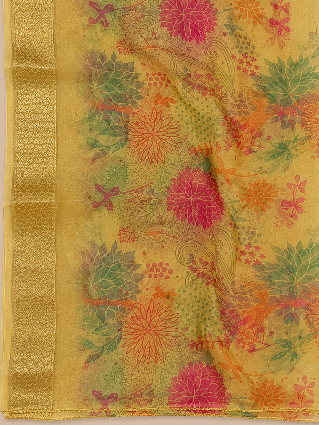 Mustard Embroidery Chanderi Unstitched Dress Material