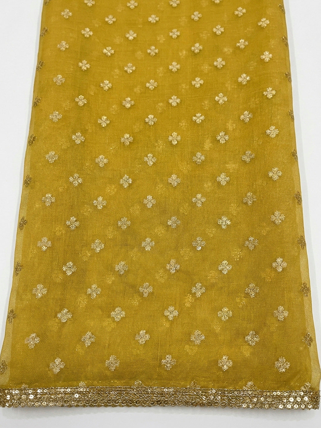 Mustard Embroidery Chanderi Unstitched Dress Material