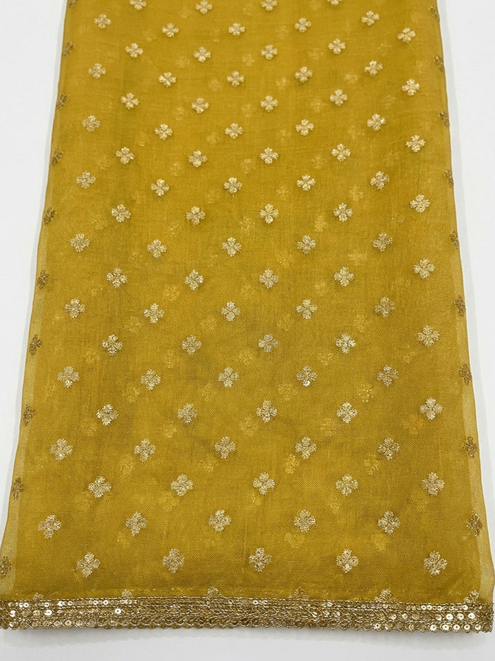 Mustard Embroidery Chanderi Unstitched Dress Material