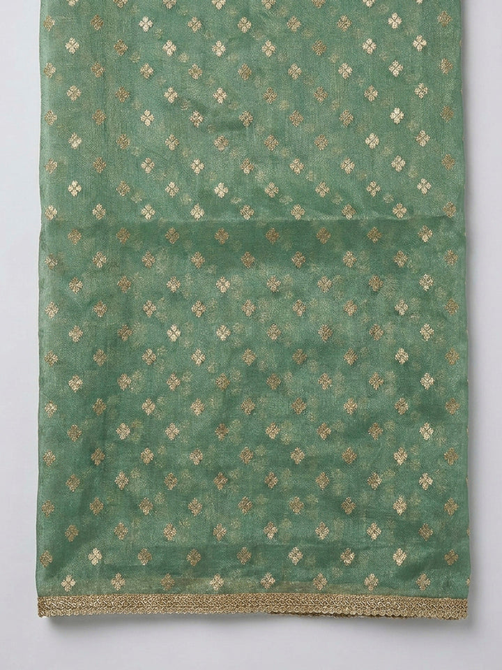 Rama Green Embroidery Chanderi Unstitched Dress Material