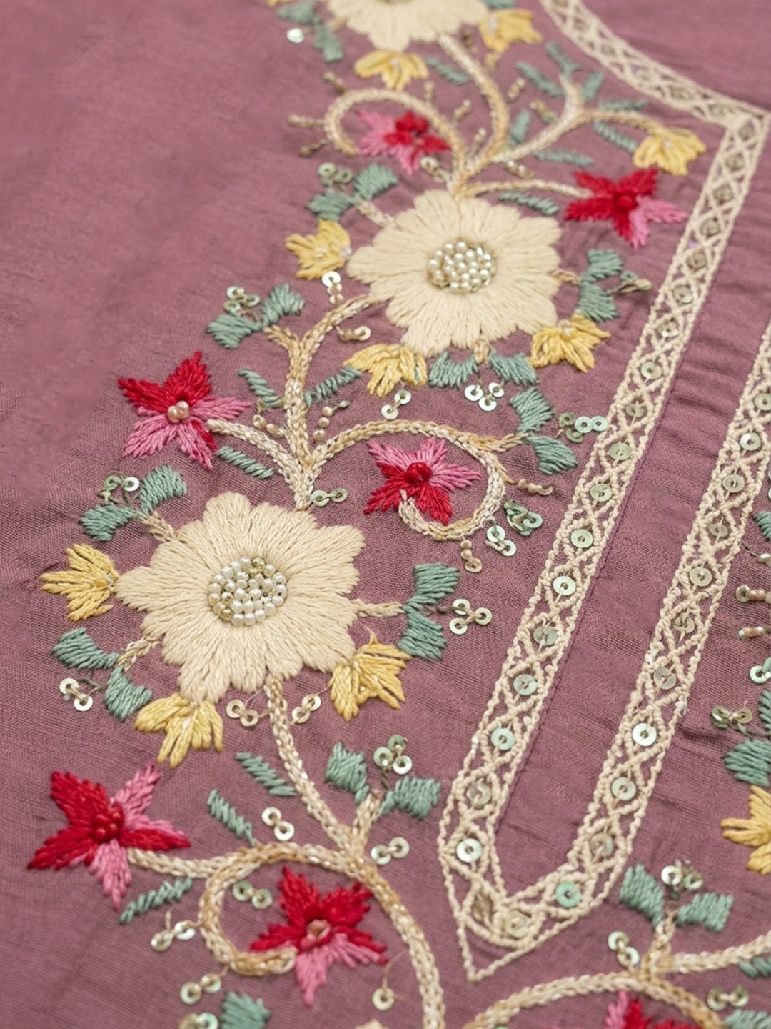 Onion Pink Embroidery Chanderi Unstitched Dress Material