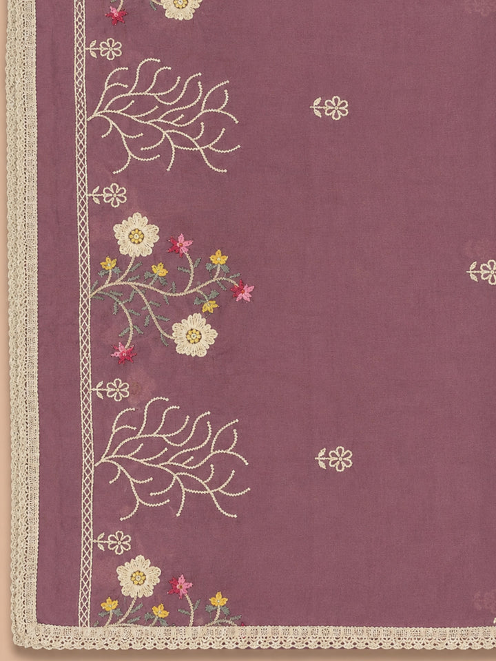 Onion Pink Embroidery Chanderi Unstitched Dress Material