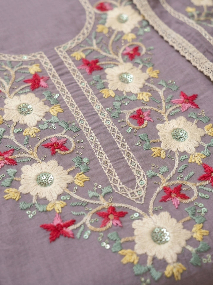 Purple Embroidery Chanderi Unstitched Dress Material
