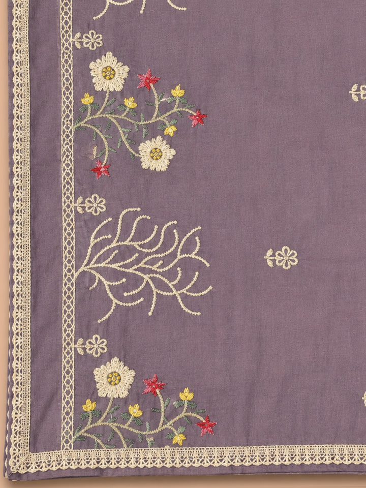 Purple Embroidery Chanderi Unstitched Dress Material