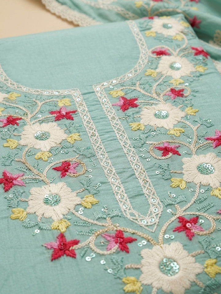 Sky Blue Embroidery Chanderi Unstitched Dress Material