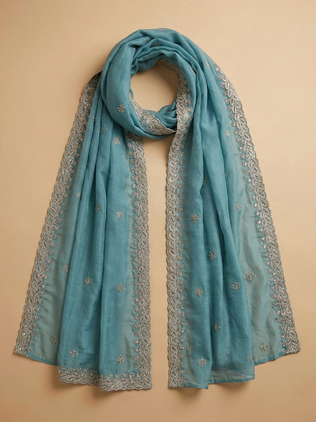 Blue Embroidery Chanderi Unstitched Dress Material
