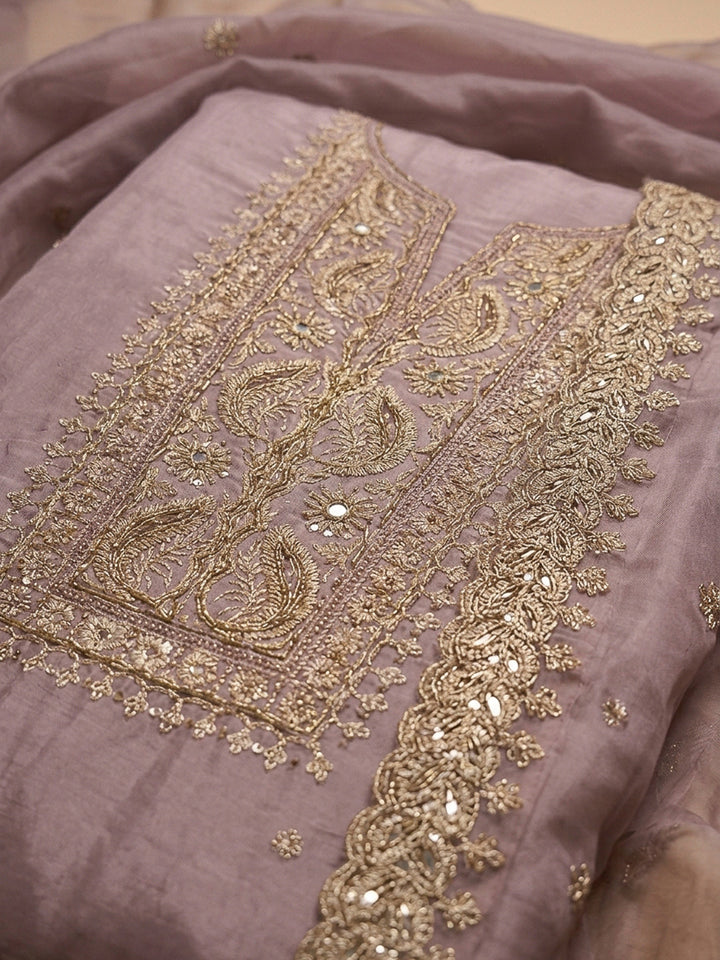 Lavender Embroidery Chanderi Unstitched Dress Material