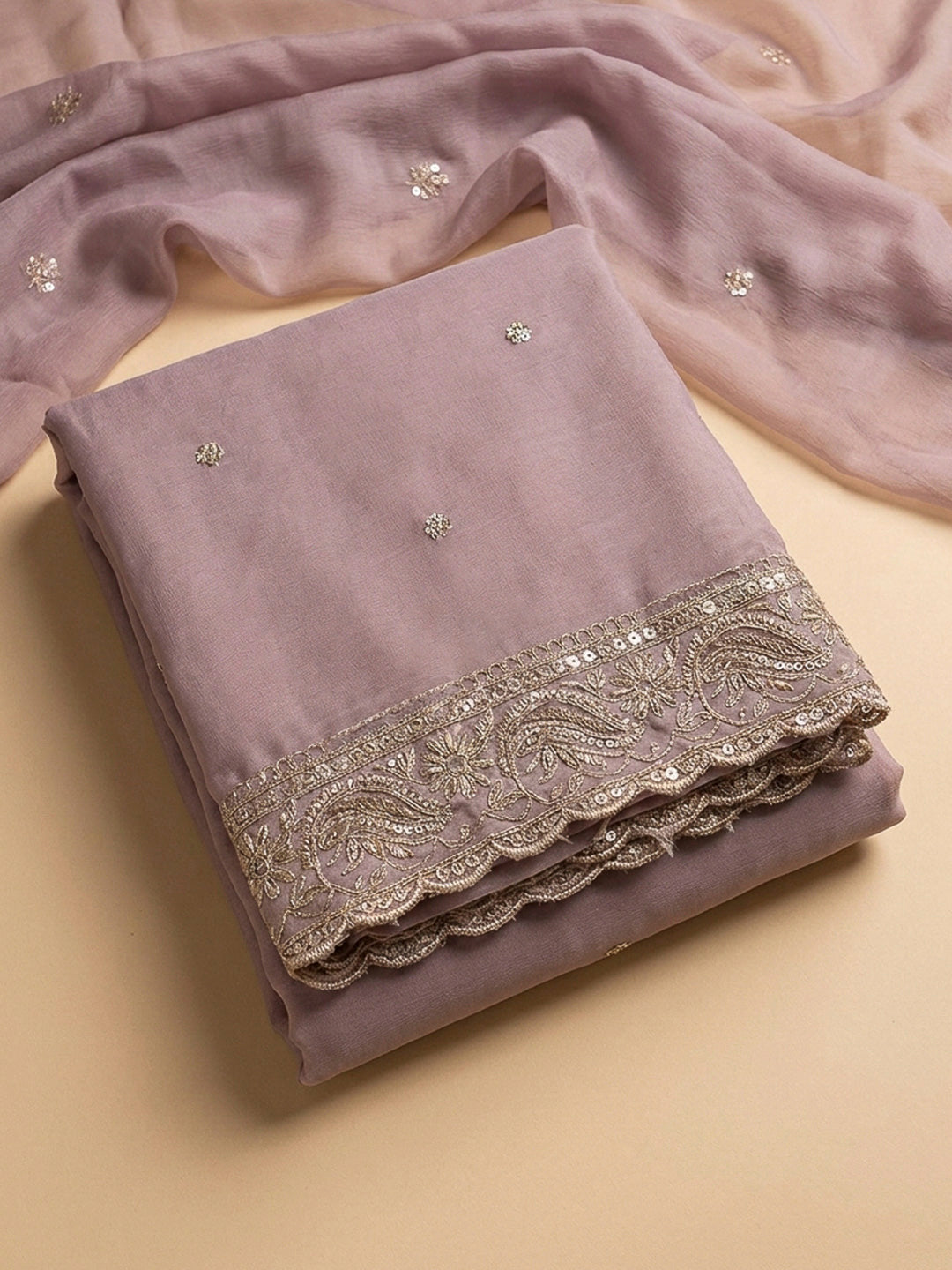 Lavender Embroidery Chanderi Unstitched Dress Material