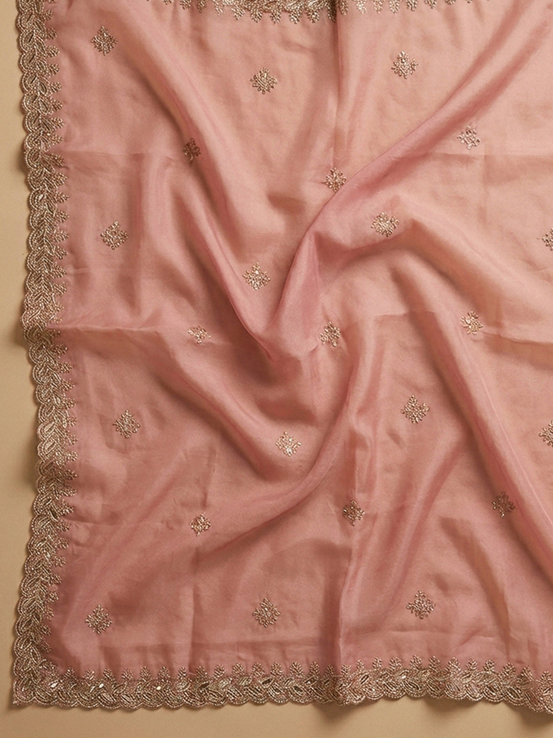 Peach Embroidery Chanderi Unstitched Dress Material