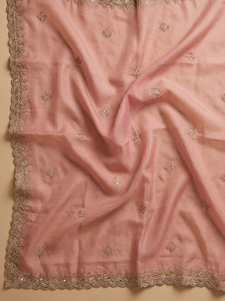 Peach Embroidery Chanderi Unstitched Dress Material
