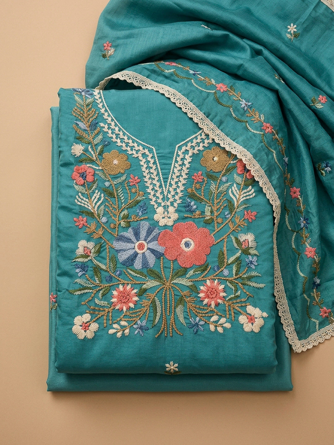 Firozee Embroidery Chanderi Unstitched Dress Material