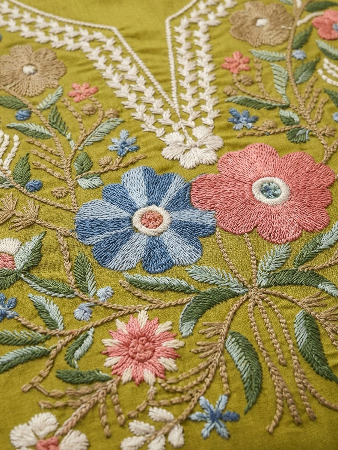 Mehndi Embroidery Chanderi Unstitched Dress Material