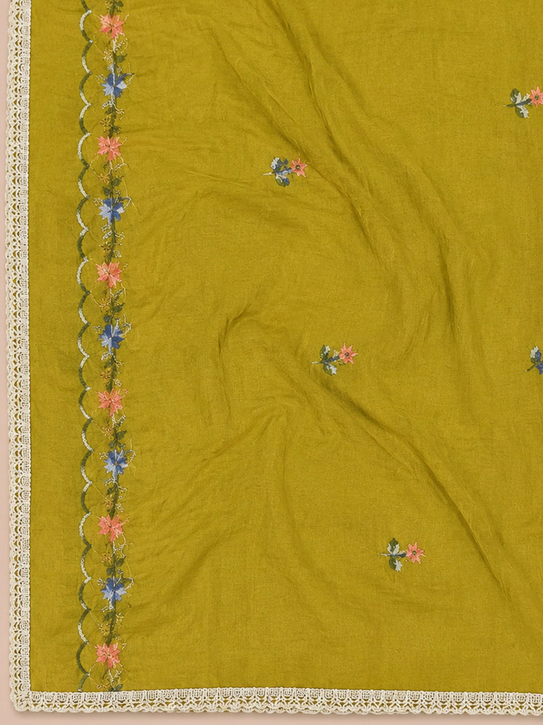 Mehndi Embroidery Chanderi Unstitched Dress Material
