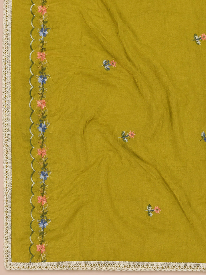 Mehndi Embroidery Chanderi Unstitched Dress Material