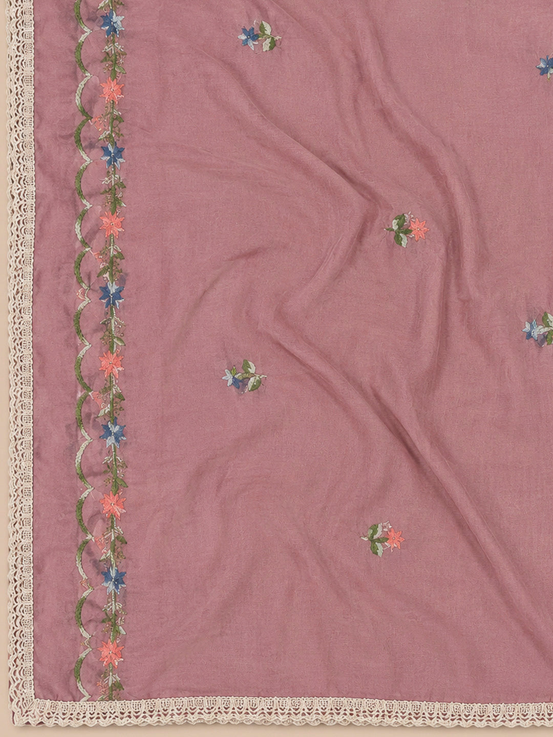 Onion Pink Embroidery Chanderi Unstitched Dress Material