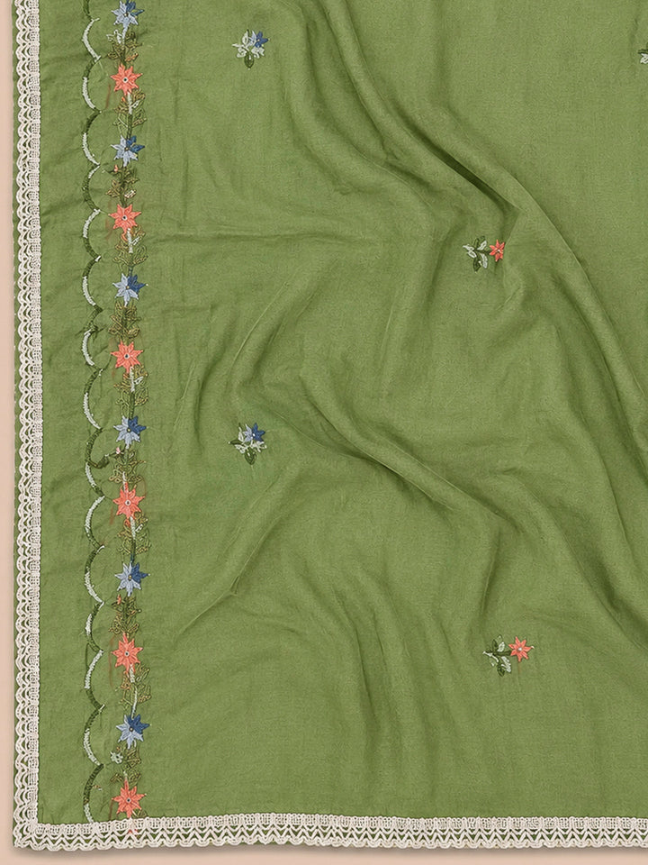 Pista Green Embroidery Chanderi Unstitched Dress Material
