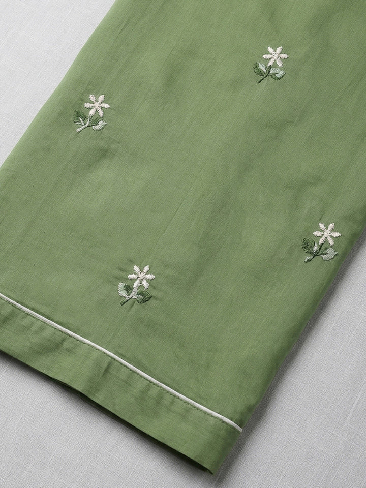 Pista Green Embroidery Chanderi Unstitched Dress Material