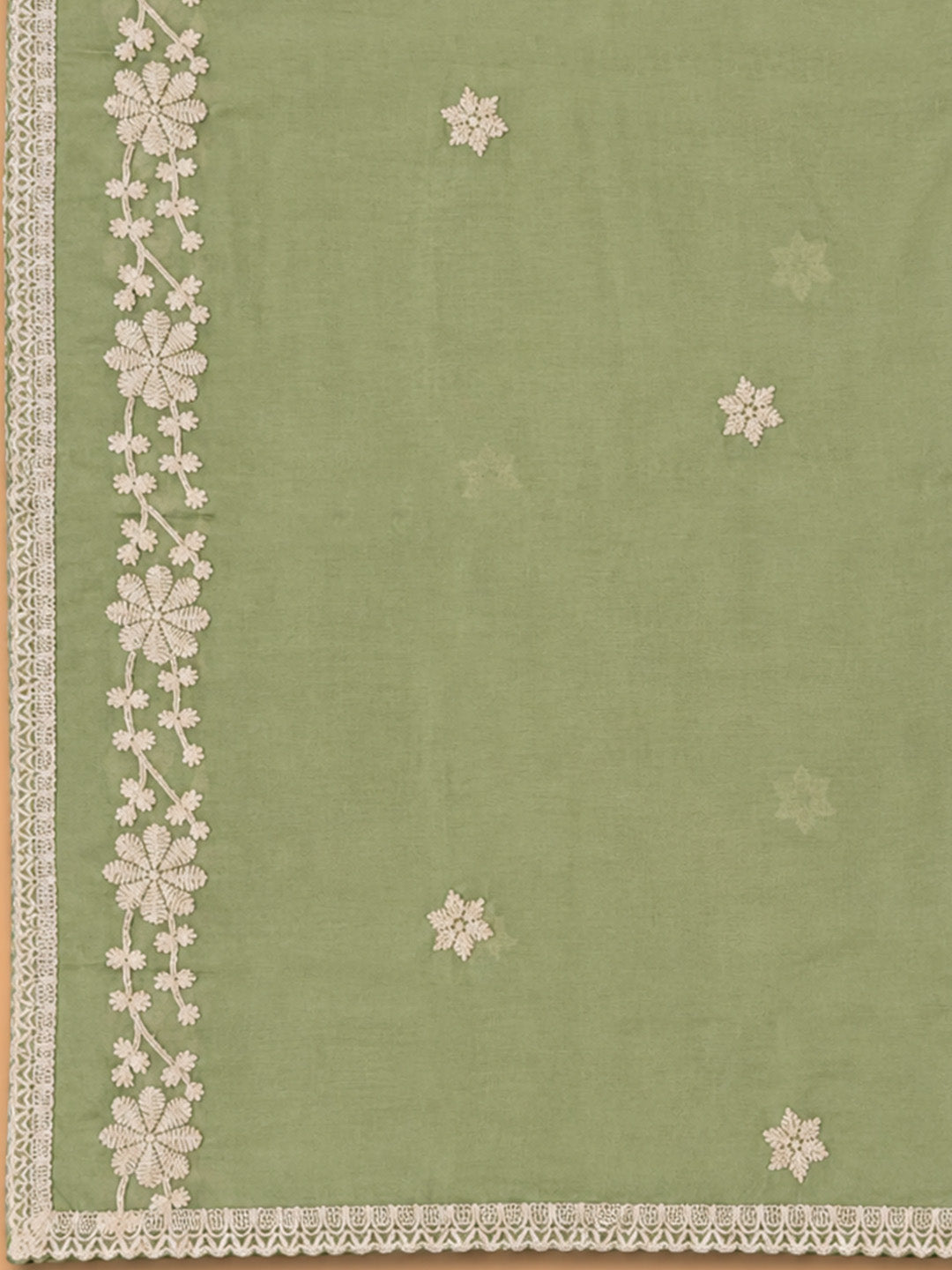 Pista Green Embroidery Chanderi Unstitched Dress Material