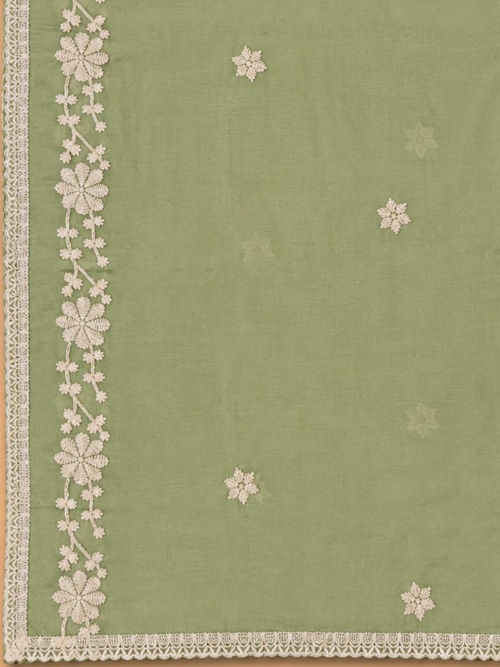 Pista Green Embroidery Chanderi Unstitched Dress Material
