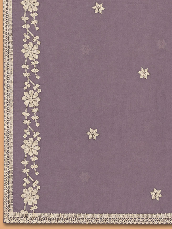 Purple Embroidery Chanderi Unstitched Dress Material