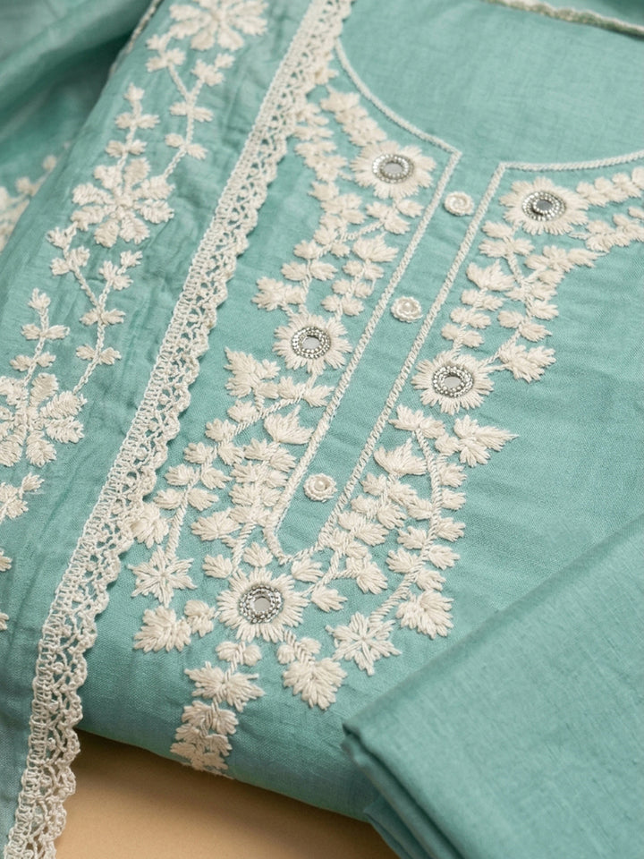 Sky Blue Embroidery Chanderi Unstitched Dress Material