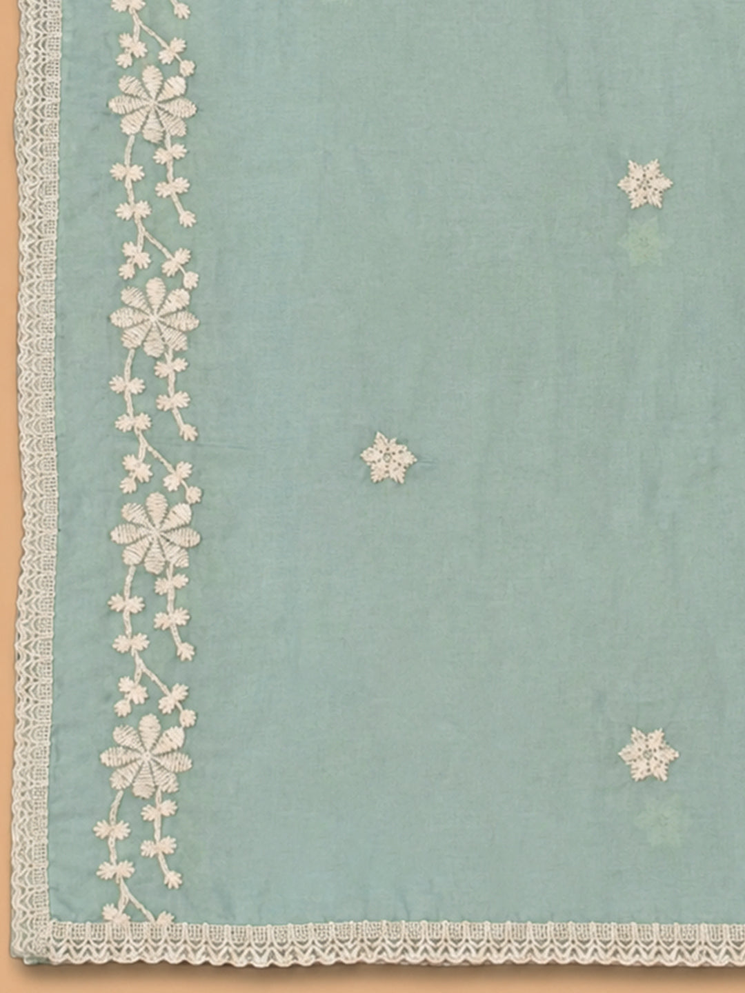 Sky Blue Embroidery Chanderi Unstitched Dress Material