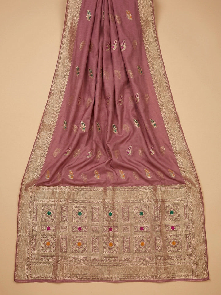 Onion Pink Embroidery Chanderi Unstitched Dress Material