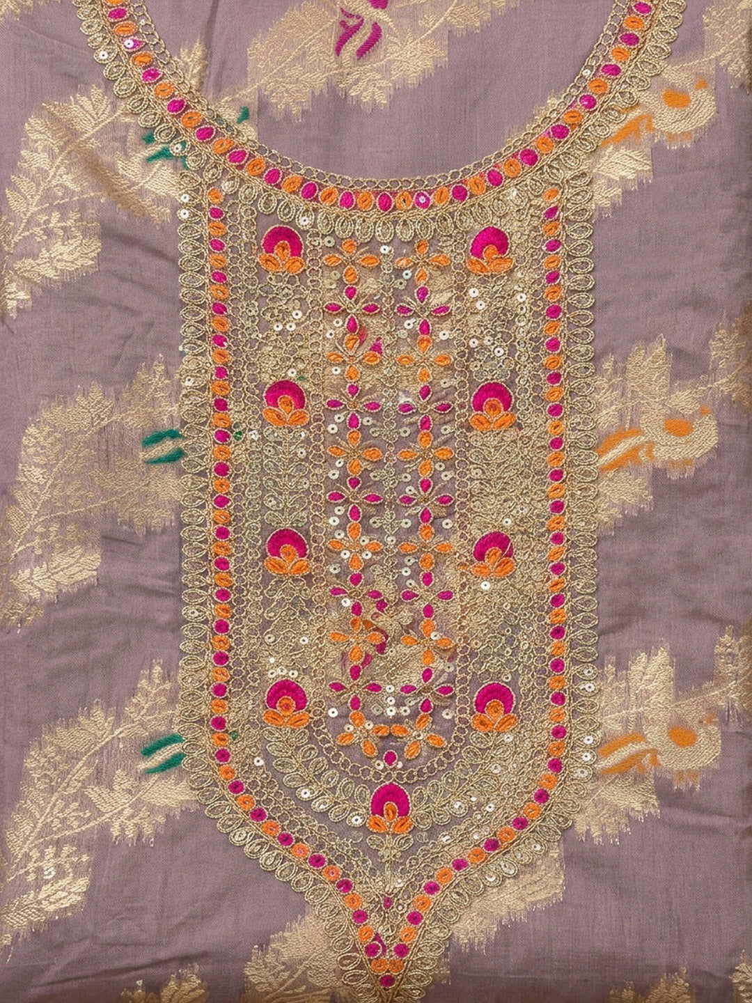 Purple Embroidery Chanderi Unstitched Dress Material