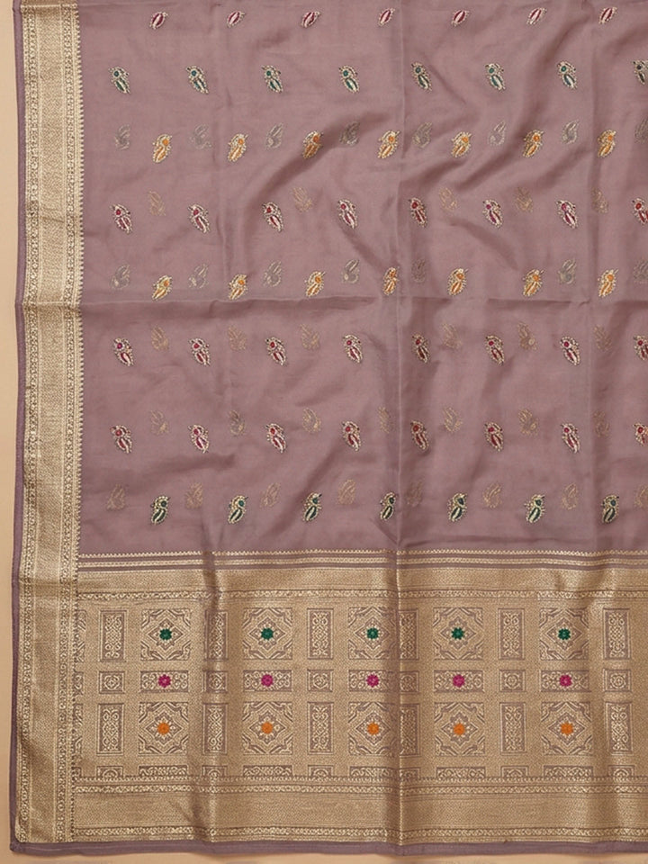 Purple Embroidery Chanderi Unstitched Dress Material