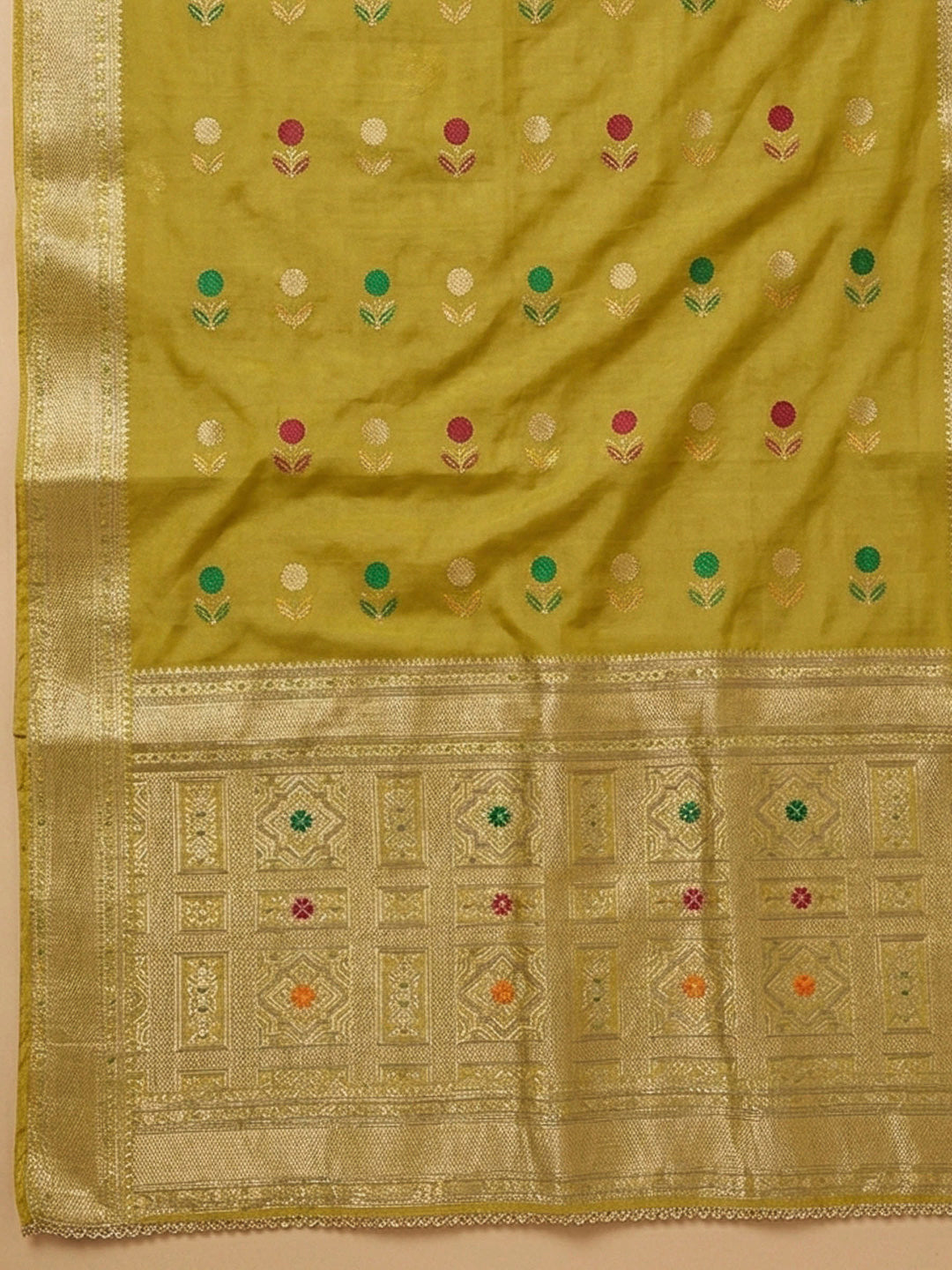 Yellow Embroidery Chanderi Unstitched Dress Material