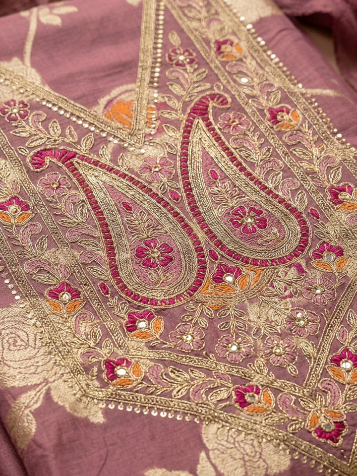 Onion Pink Embroidery Chanderi Unstitched Dress Material