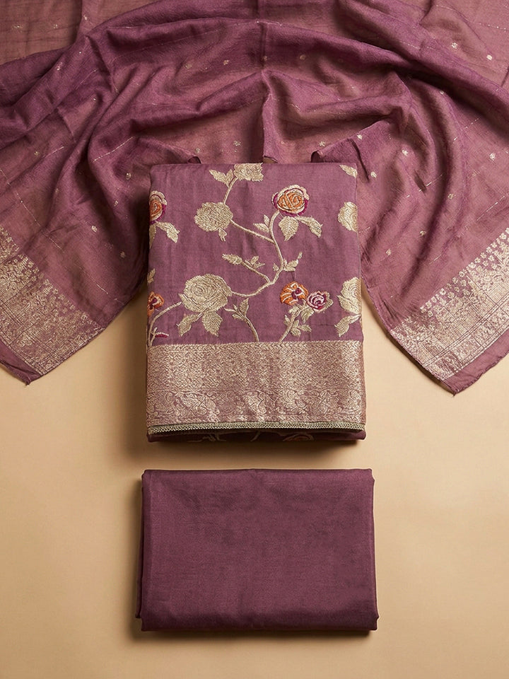 Onion Pink Embroidery Chanderi Unstitched Dress Material