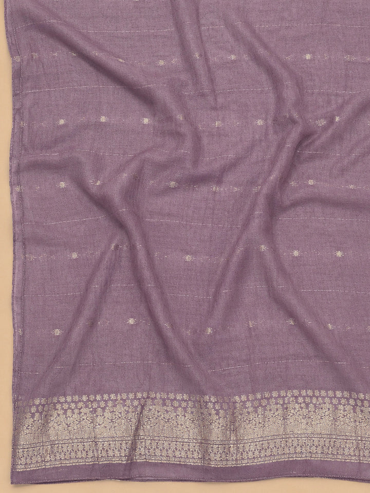 Purple Embroidery Chanderi Unstitched Dress Material