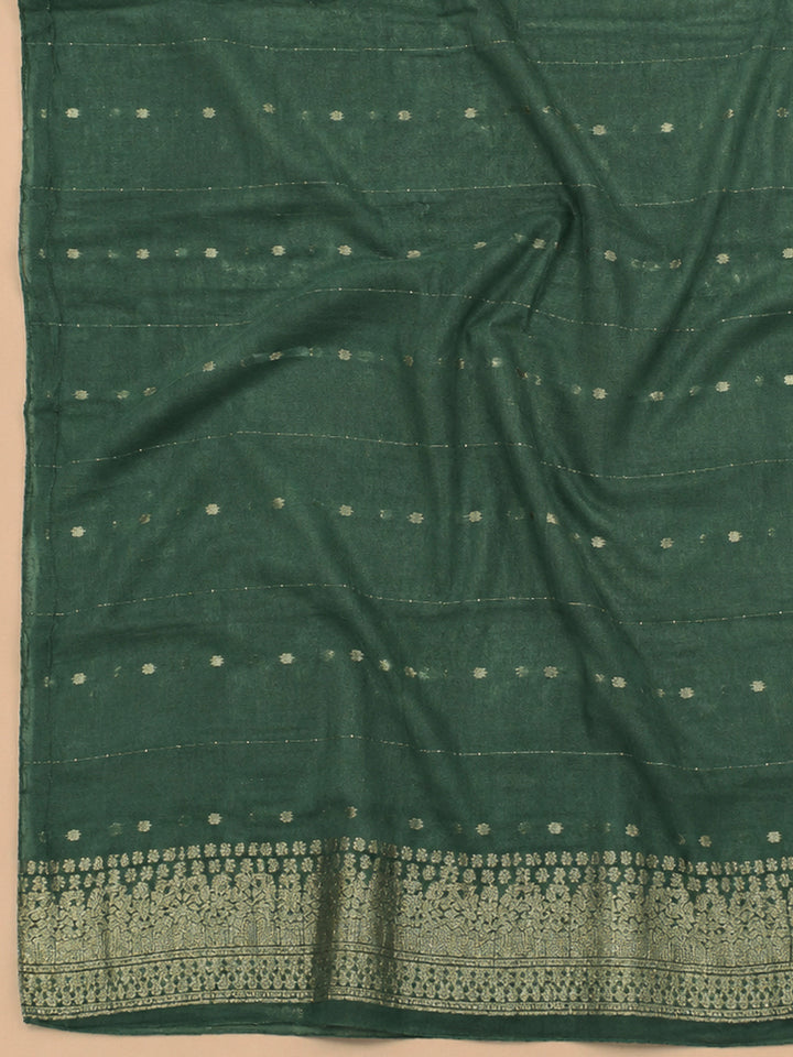 Rama Green Embroidery Chanderi Unstitched Dress Material