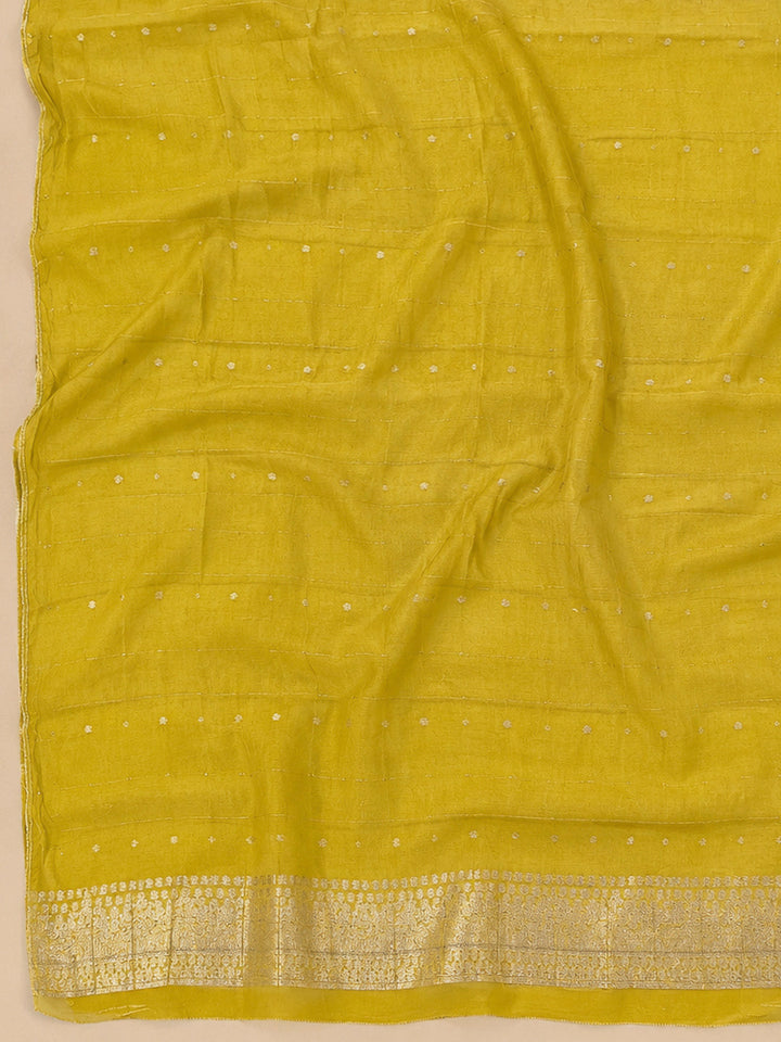 Yellow Embroidery Chanderi Unstitched Dress Material