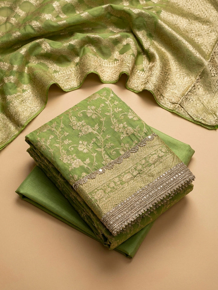 Mehndi Embroidery Chanderi Unstitched Dress Material