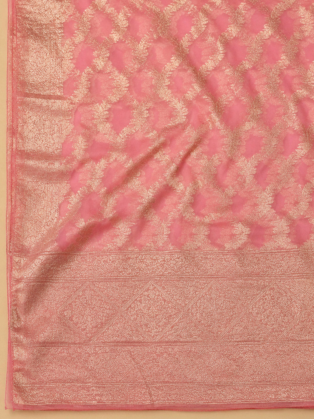 Peach Embroidery Chanderi Unstitched Dress Material