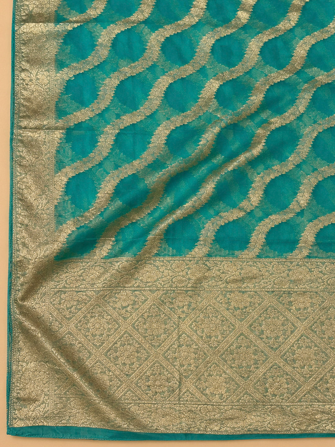 Rama Green Embroidery Chanderi Unstitched Dress Material